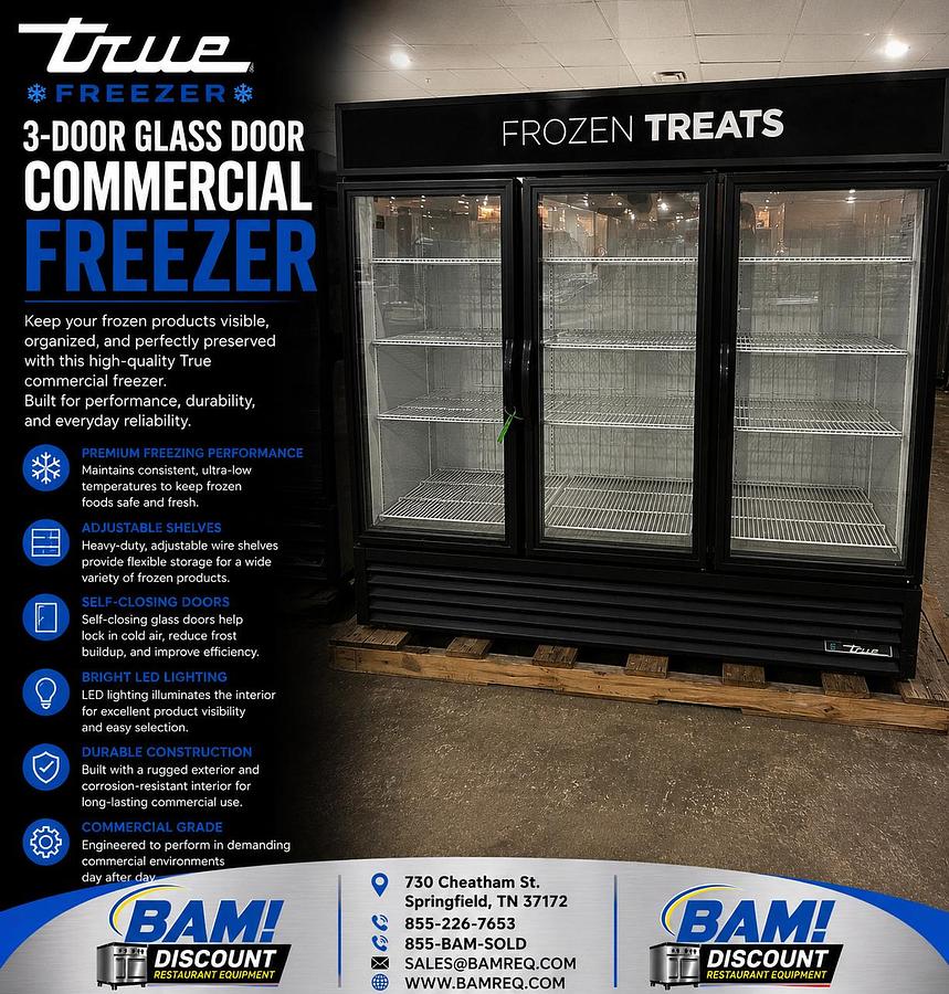 Refurbished True 3 Door Glass Door Commercial Freezer Merchandiser Frozen Food Display