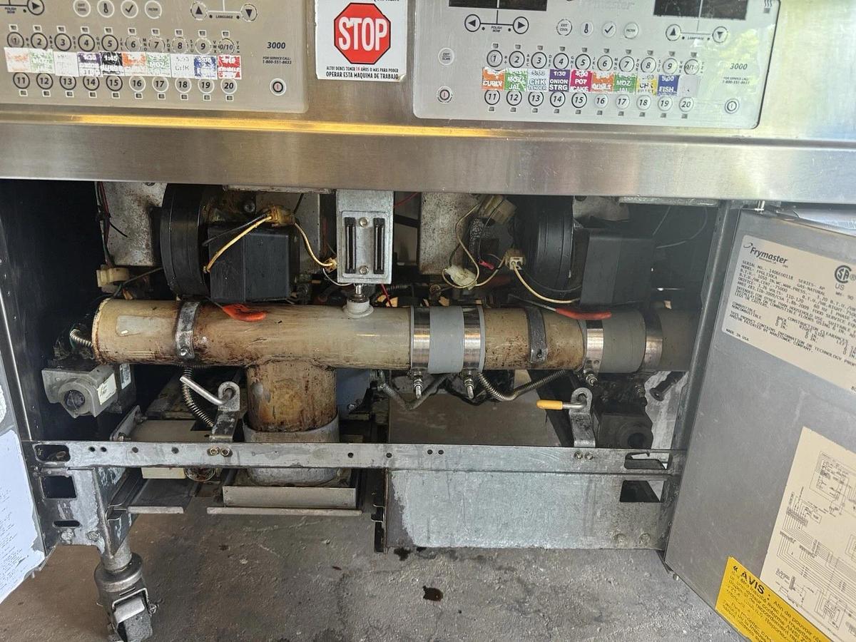 Used Frymaster 3 BAY Fryer, Natural Gas, Filtration System- Working Condition
