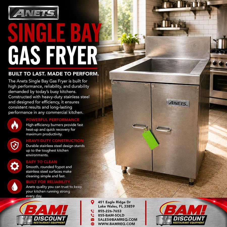 Refurbished Anets Commercial Single Bay Gas Fryer Stainless Steel Floor Model Heavy Duty