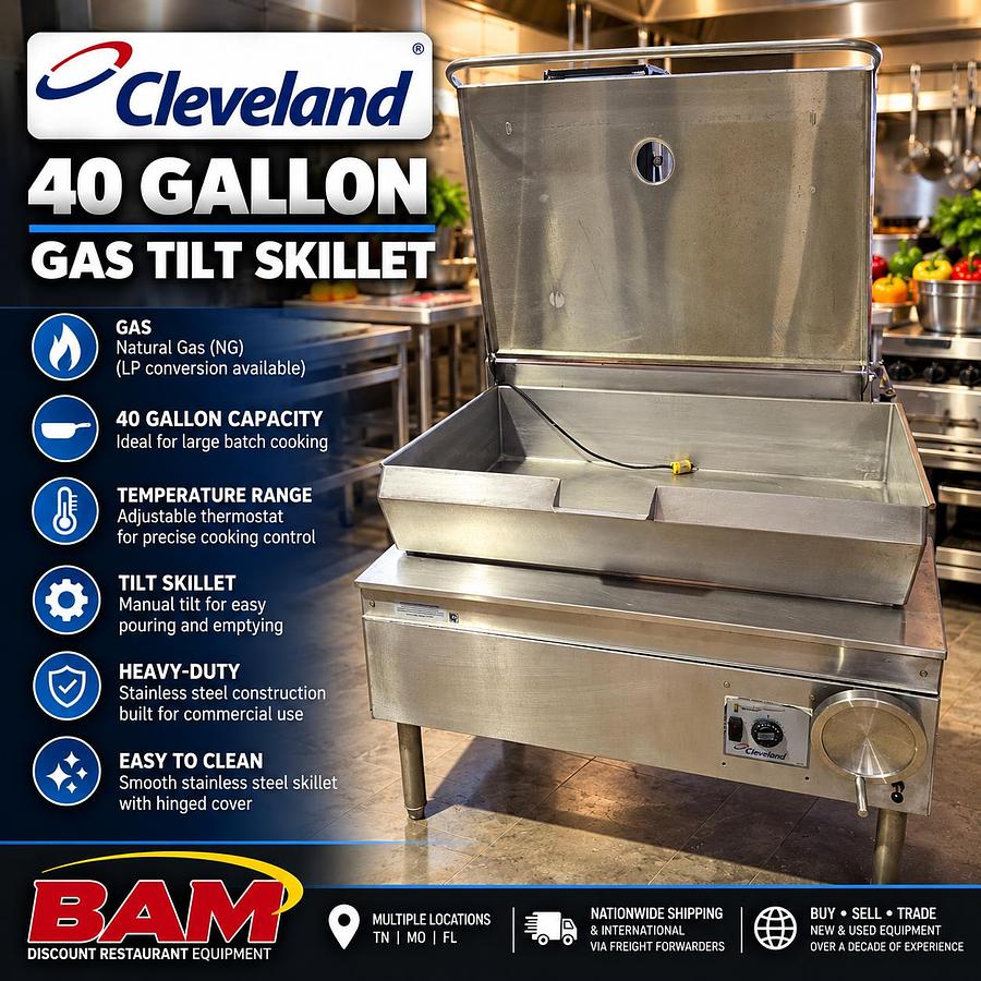 Refurbished Cleveland 40 Gallon Gas Tilt Skillet – Commercial Braising Pan