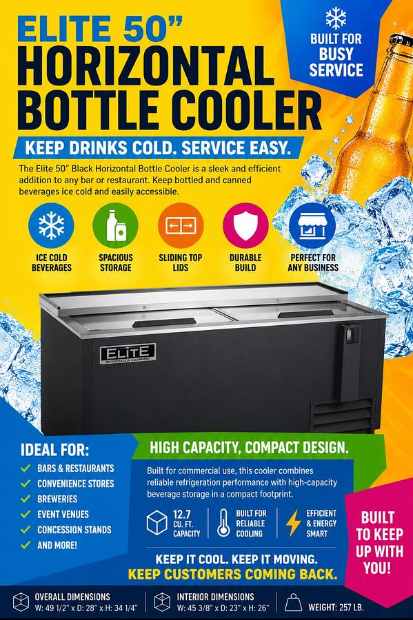 Elite 50" Black Horizontal Bottle Cooler
