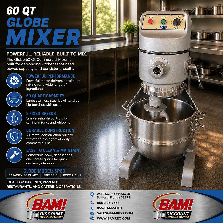 Refurbished Globe SP60 60 Qt Commercial Planetary Mixer w/ Bowl & Dough Hook Heavy Duty