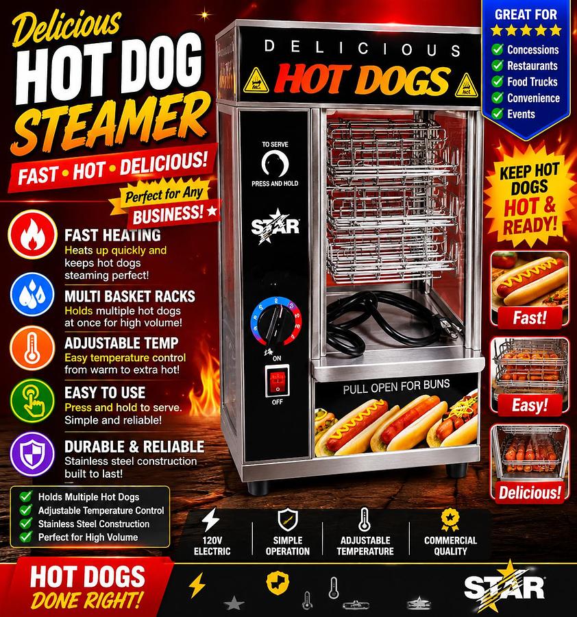Used Star Commercial Hot Dog Steamer & Merchandiser