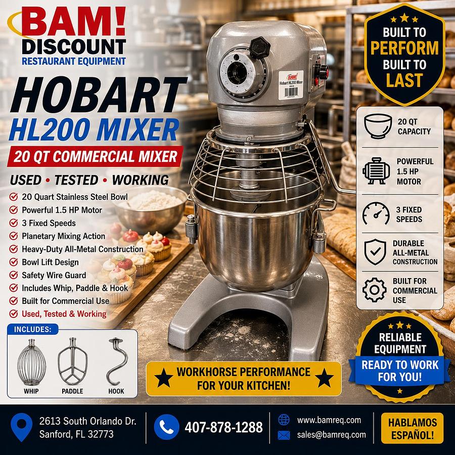 Used Hobart HL200 20 Qt Commercial Planetary Mixer w/ Bowl, Hook, Whip & Paddle