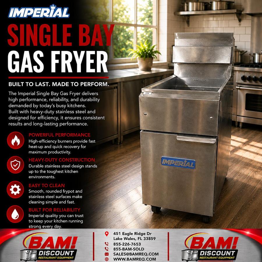 Refurbished Imperial Commercial Single Bay Gas Fryer Stainless Steel Floor Model Heavy Duty