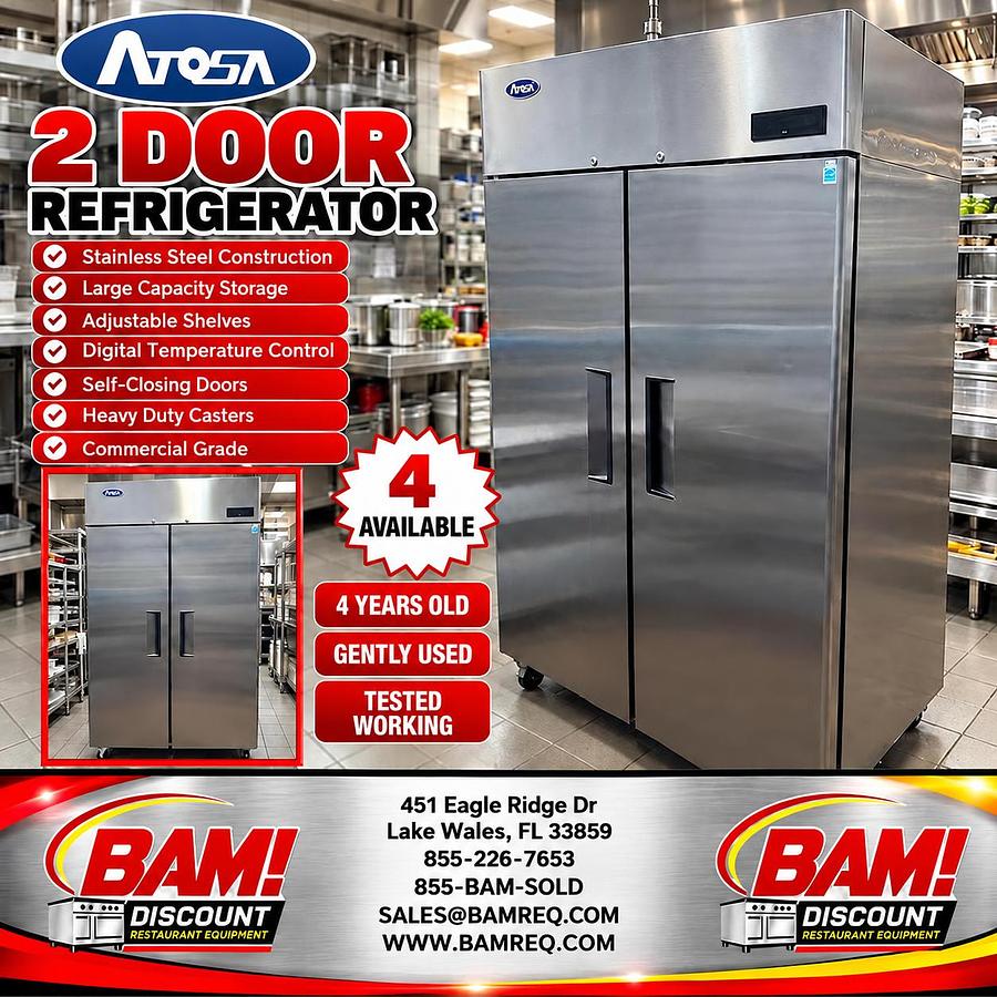 Refurbished Atosa 2 Door Commercial Reach-In Refrigerator Stainless Steel – 4 Available