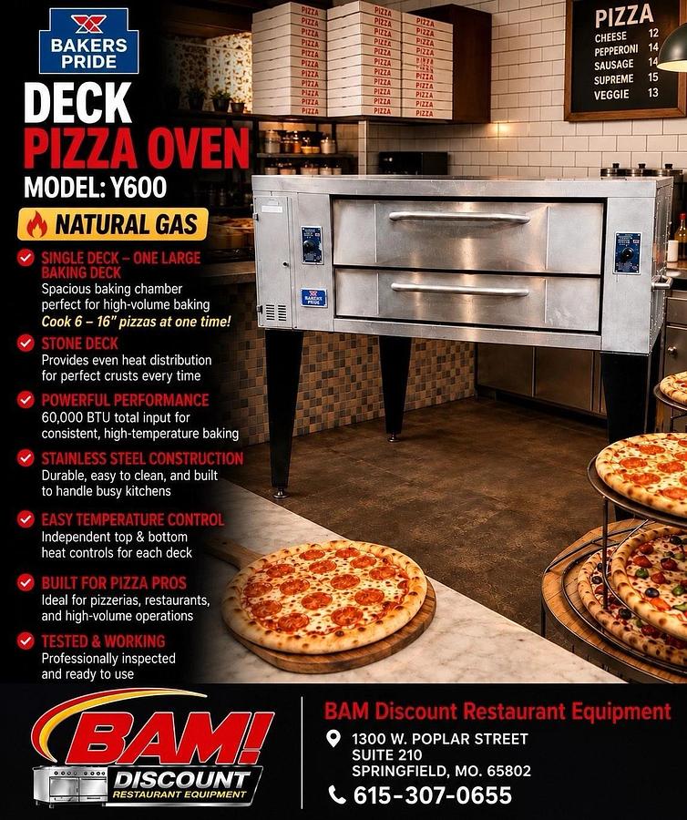 Refurbished BAKERS PRIDE Y600 COMMERCIAL 78" PIZZA DECK GAS OVEN- Great Bricks- Tested