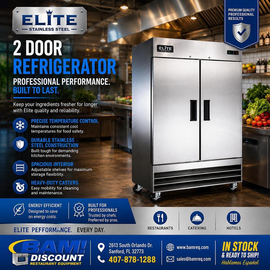 Elite Stainless Steel 2 Door Refrigerator