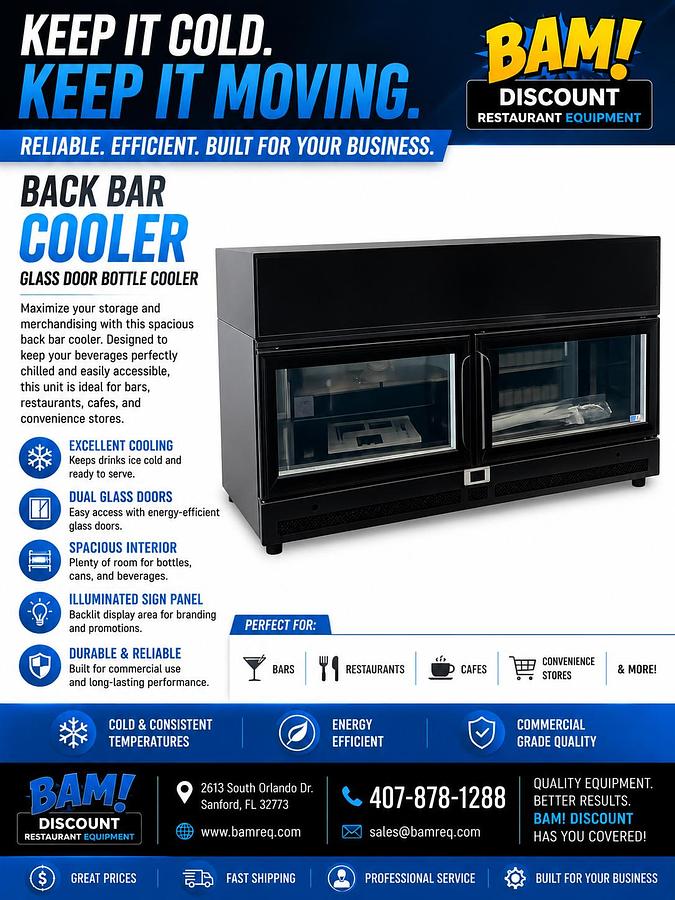 Used Commercial 2 Door Glass Back Bar Cooler Refrigerator Merchandiser