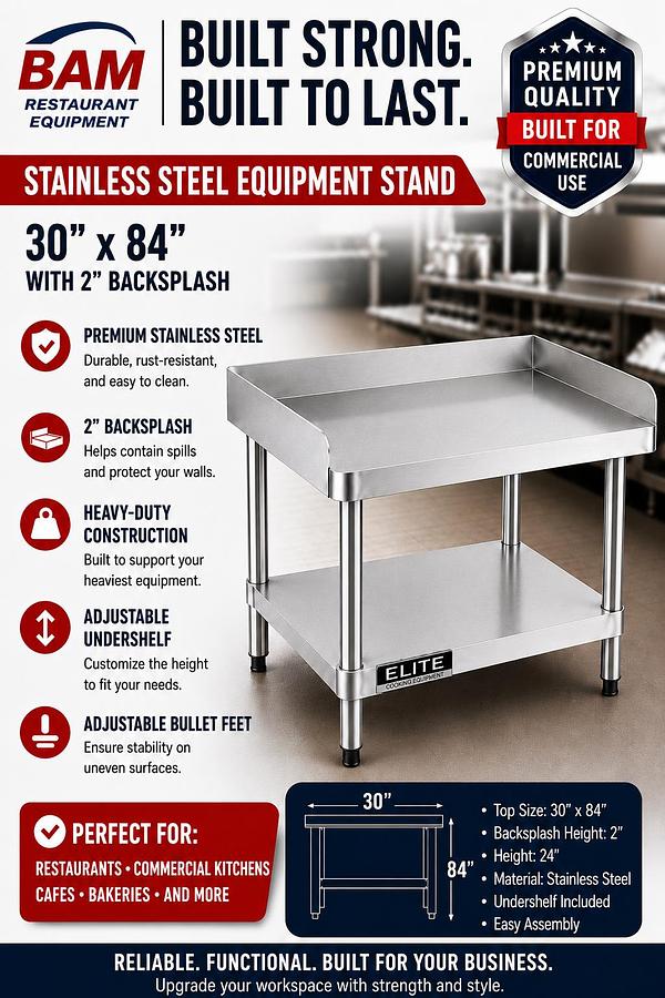 30"x 84" Stainless Steel Equipment Stand with Galvanized Undershelf