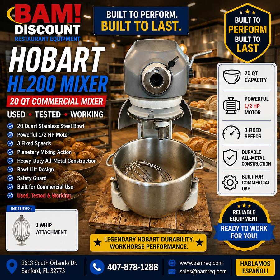 Used Hobart HL200 20 Quart Commercial Planetary Mixer – Complete Attachment Package