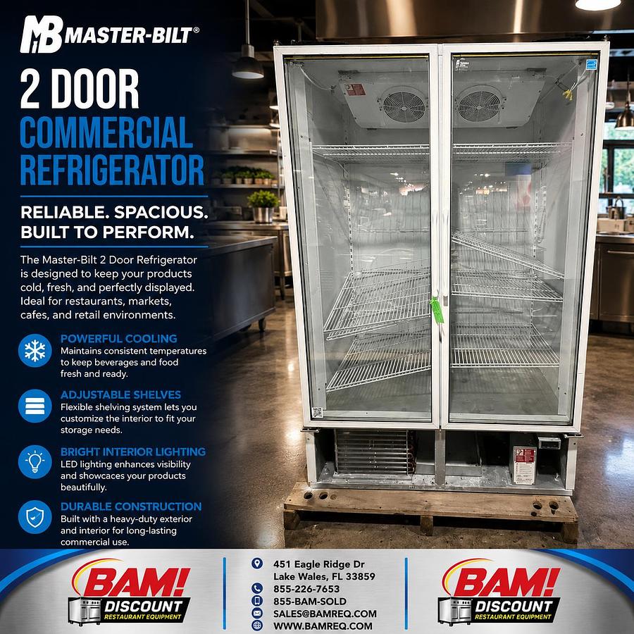 Refurbished Master-Bilt 2 Door Glass Merchandiser Refrigerator Commercial Reach-In Cooler