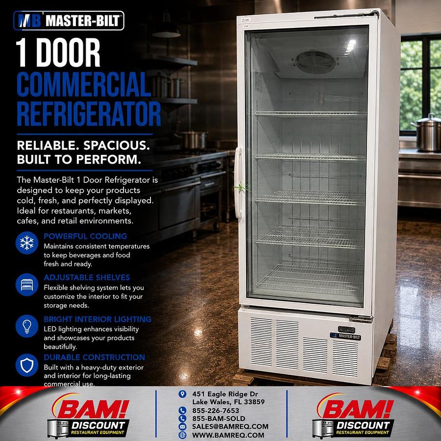 Refurbished Master-Bilt 1 Door Glass Merchandiser Commercial Refrigerator Cooler 115V