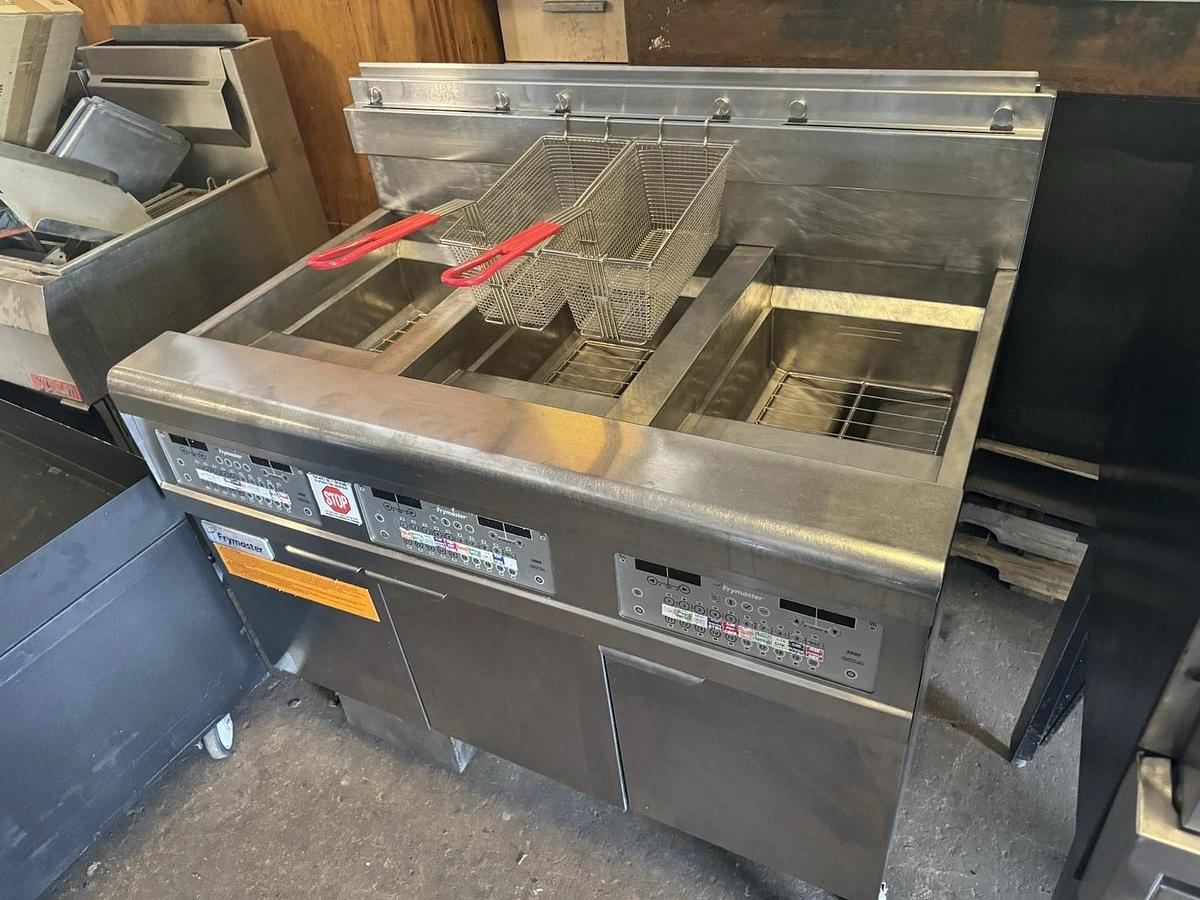 Used Frymaster 3 BAY Fryer, Natural Gas, Filtration System- Working Condition