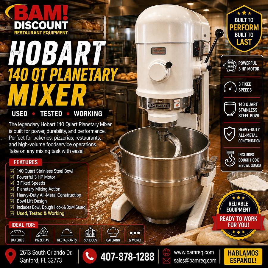 Used Hobart 140 Quart Commercial Planetary Mixer – Heavy Duty Bakery & Restaurant Mixer