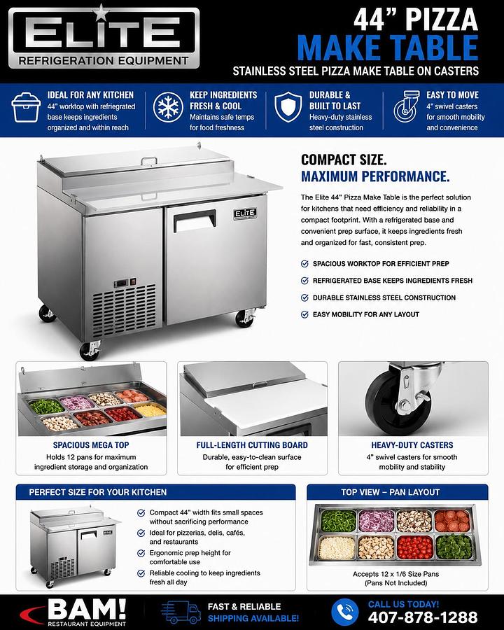 Elite Stainless Steel 44" Pizza Make Table