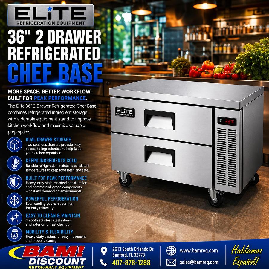 Elite 36" 2 Drawer Refrigerated Chef's Base
