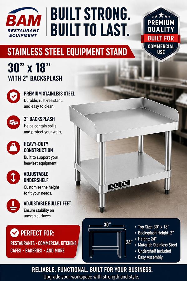 30"x 18" Stainless Steel Equipment Stand with Galvanized Undershelf