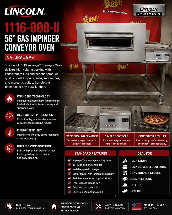 Used Lincoln 1116-000-U 56” Gas Impinger Conveyor Oven - Natural GasLincoln 1116-000-U 56” Gas Impinger Conveyor Oven - Natural Gas