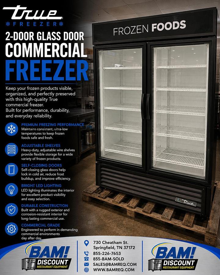 Refurbished TRUE 2 Door Glass Door Commercial Freezer Merchandiser Reach-In Display