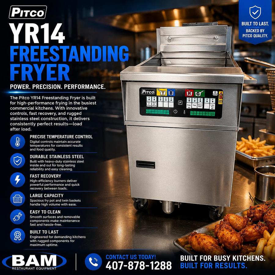 Used Pitco YR14 Commercial Gas Deep Fryer – Digital Controls – High Efficiency – Tested