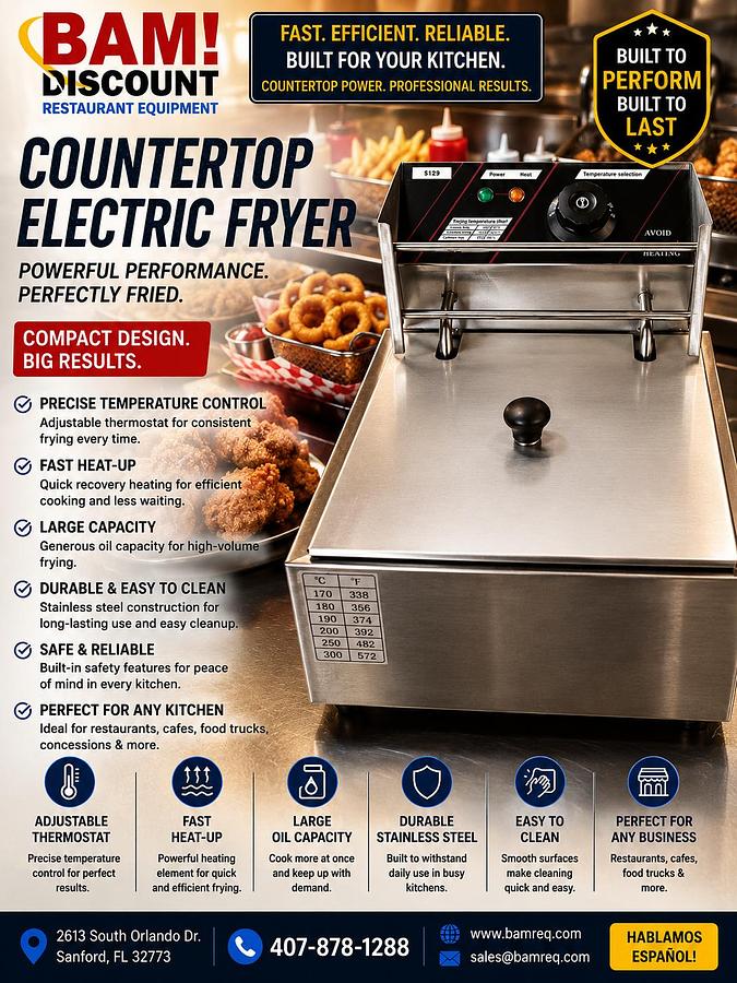 Used Commercial Countertop Electric Deep Fryer – Stainless Steel – Adjustable Temperature Control Upgrade your kitchen with th