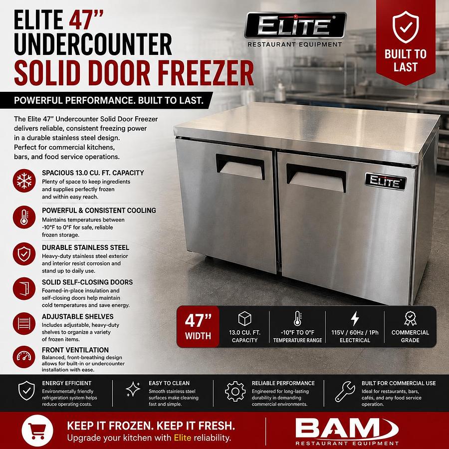 Elite 47"Under counter – Solid Door Freezer