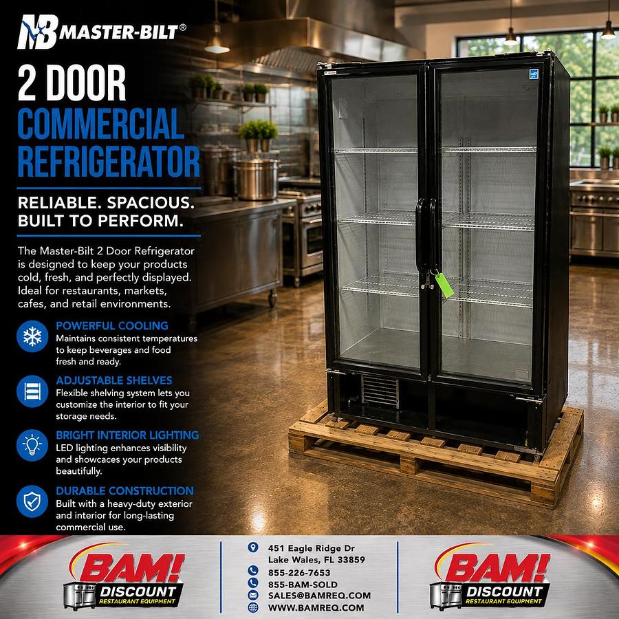 Refurbished Master-Bilt 2 Door Glass Merchandiser Commercial Refrigerator Reach-In Cooler
