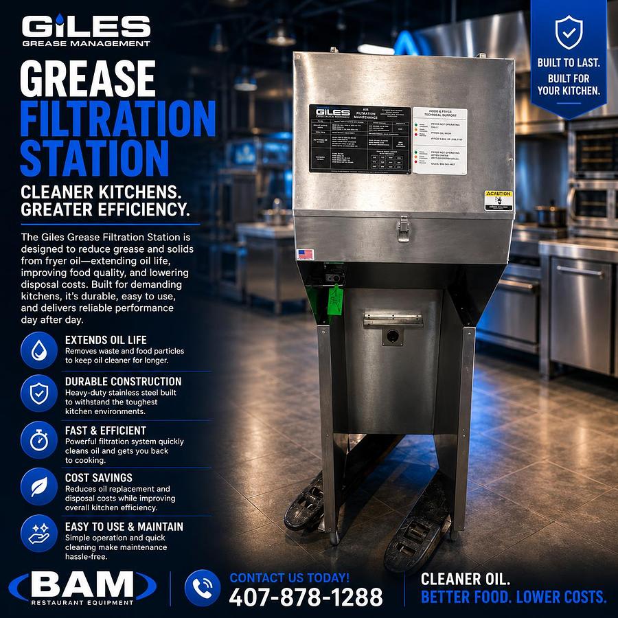 Used Giles Commercial Fryer Oil Filtration Station – Portable Oil Management System – Tested