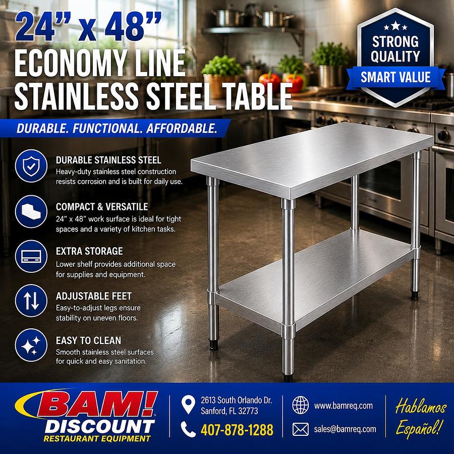 24"x48" Economy Line Stainless Steel Table