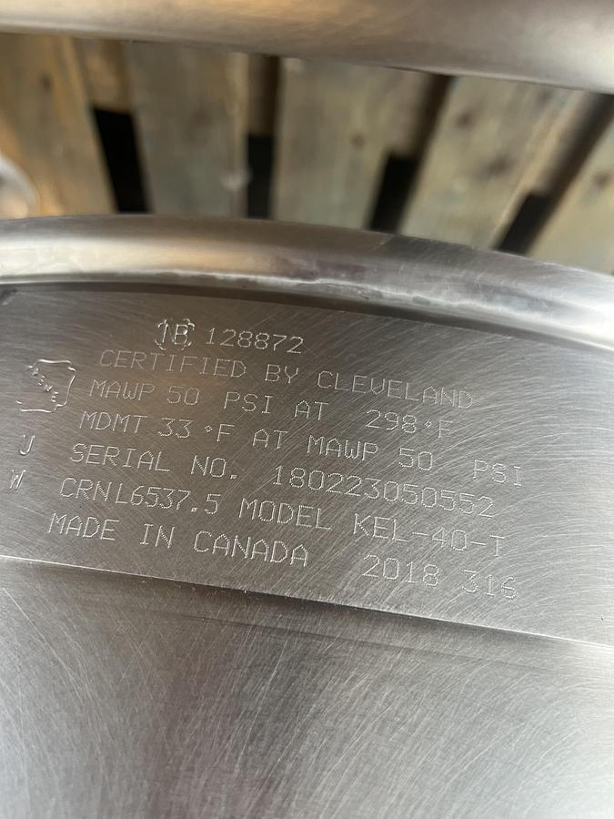 Used Cleveland KEL-40T Tilting Steam Jacketed Kettle – 40 Gallon – Commercial Restaurant Kettle