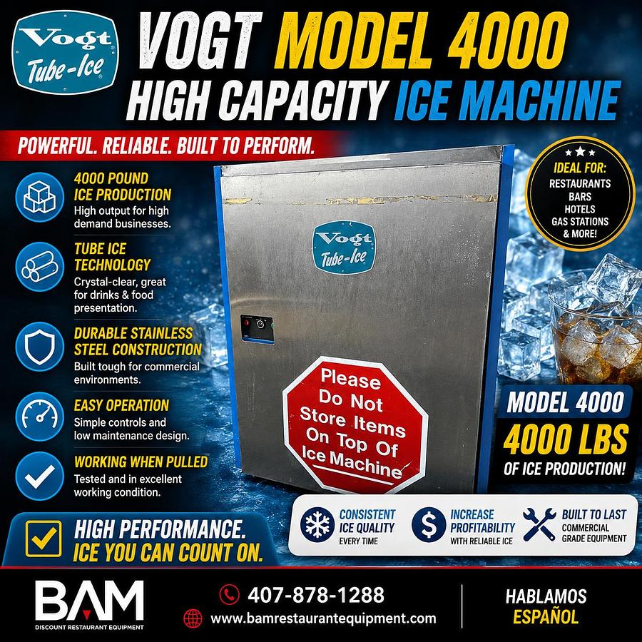 Used Vogt Ice Maker Machine Model 4000, High Capacity Ice Machine,Working When Pulled