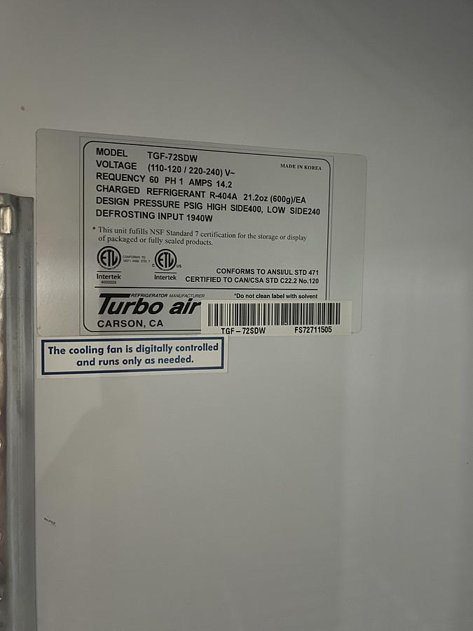 Refurbished Turbo Air 3 Door Glass Merchandiser Freezer Commercial Reach-In Display Freezer