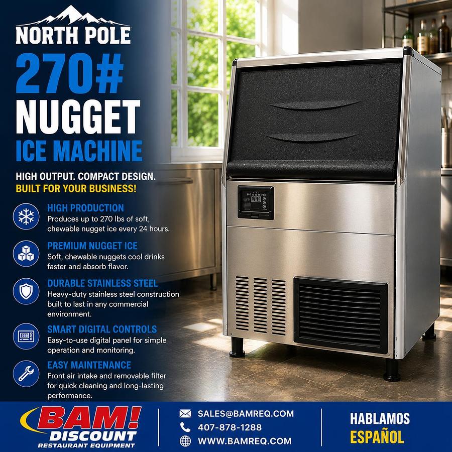 North Pole 270 lb Commercial Nugget Ice Machine – Undercounter – Stainless Steel – 115V