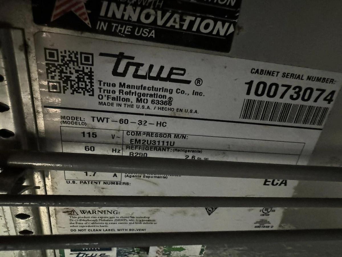Used 2017 True TWT-67 Worktop Refrigerator - Two Door, 20.6 Cu. Ft.- Working - 120v