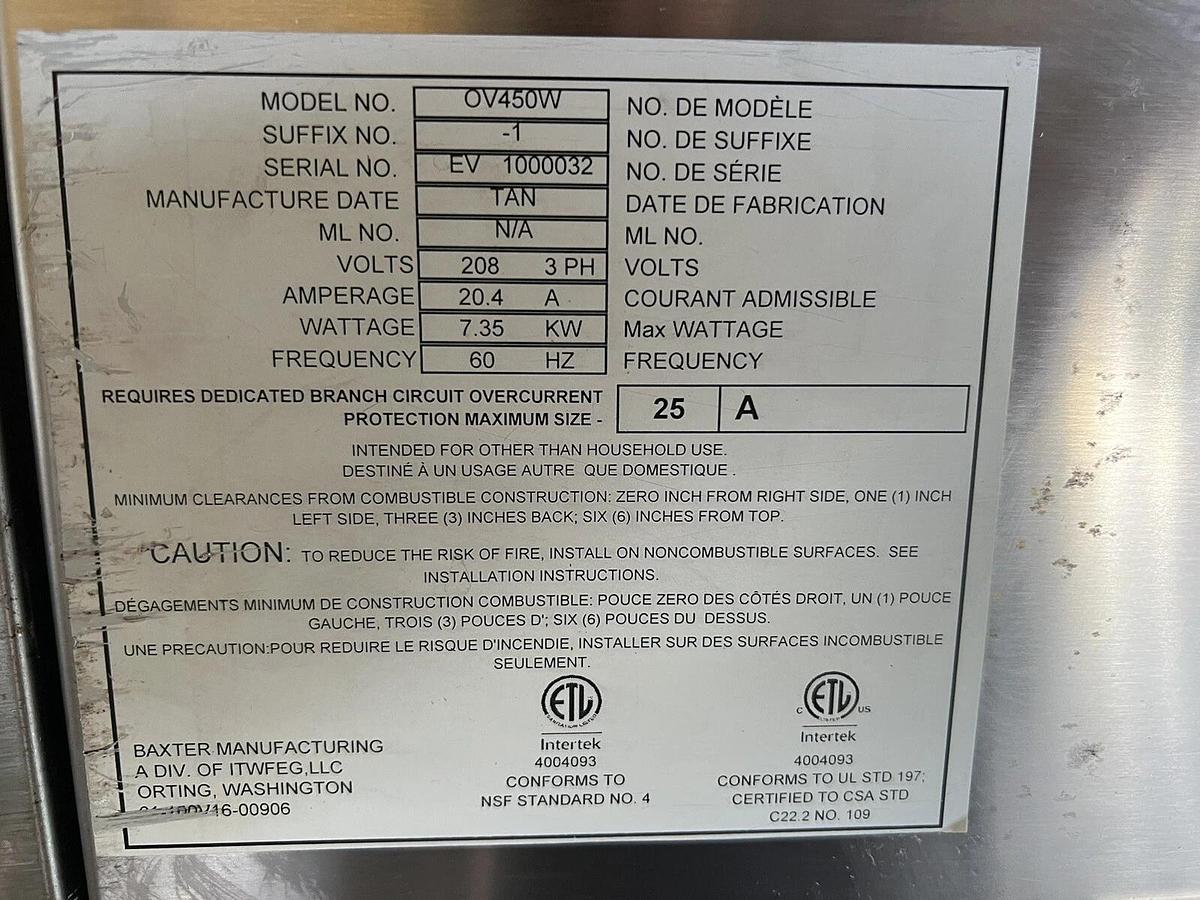 Used Baxter Manufacturing OV450W Deck Oven Electric Independently Operated Per Deck