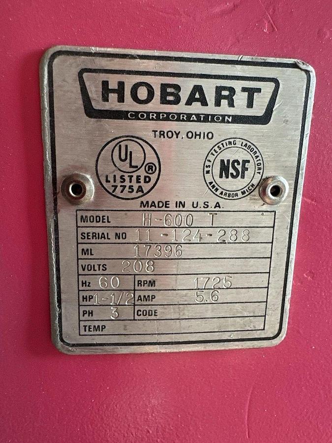 Used Hobart H600 60 Qt Mixer 1.5HP - 3Ph - 208V - Stainless Bowl And Dough HookHobart H600 60 Qt Mixer 1.5HP - 3Ph - 208V - Stainless Bowl And Dough Hook
