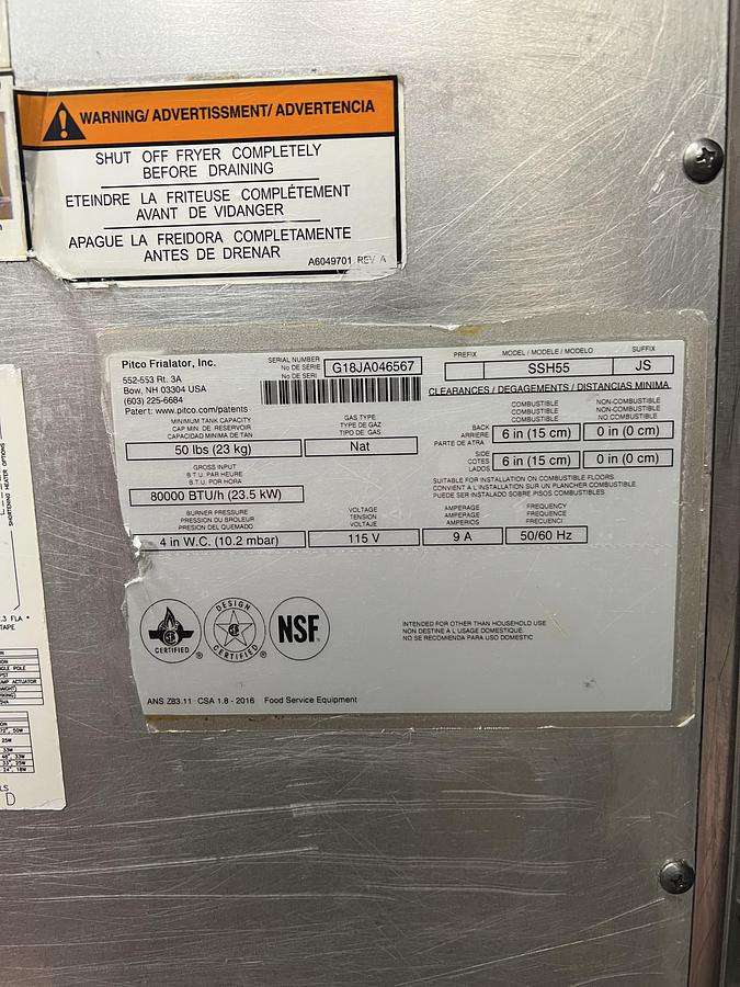 Used Pitco SSH55 Commercial Gas Fryer Battery