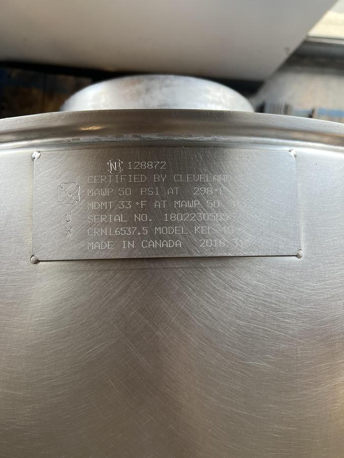 Used Cleveland KEL-40-T 40 Gallon Electric Tilting Steam Jacketed Kettle