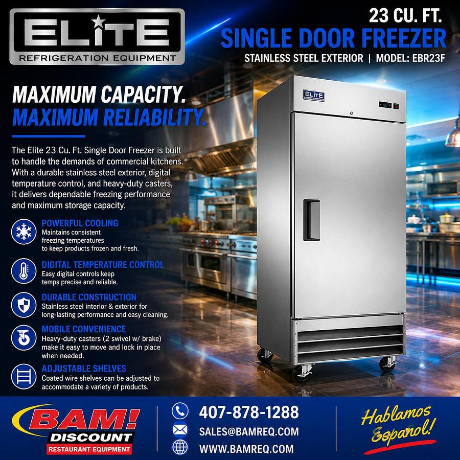 Elite Stainless Steel Single Door Freezer on Castors