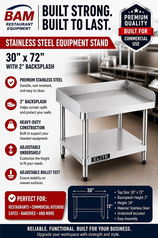 30'x 72' Stainless Steel Equipment Stand with Galvanized Undershelf