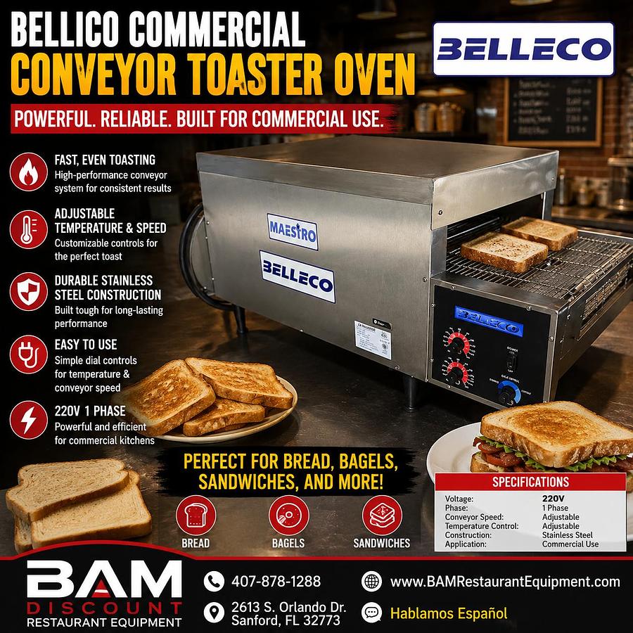 Used Bellico Commercial Conveyor Toaster Oven- 220v 1 PhaseBellico Commercial Conveyor Toaster Oven- 220v 1 Phase