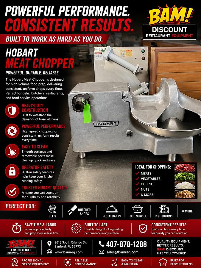 Used Hobart Commercial Meat Chopper / Food Cutter – Heavy-Duty Commercial Processing Equipment