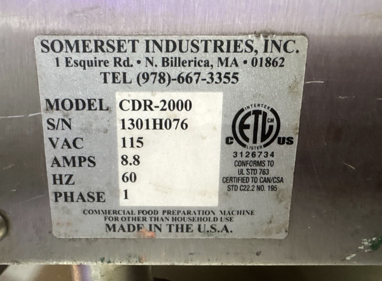 Refurbished Somerset CDR-2000 Commercial 20” Dough Sheeter – 115V Single Phase