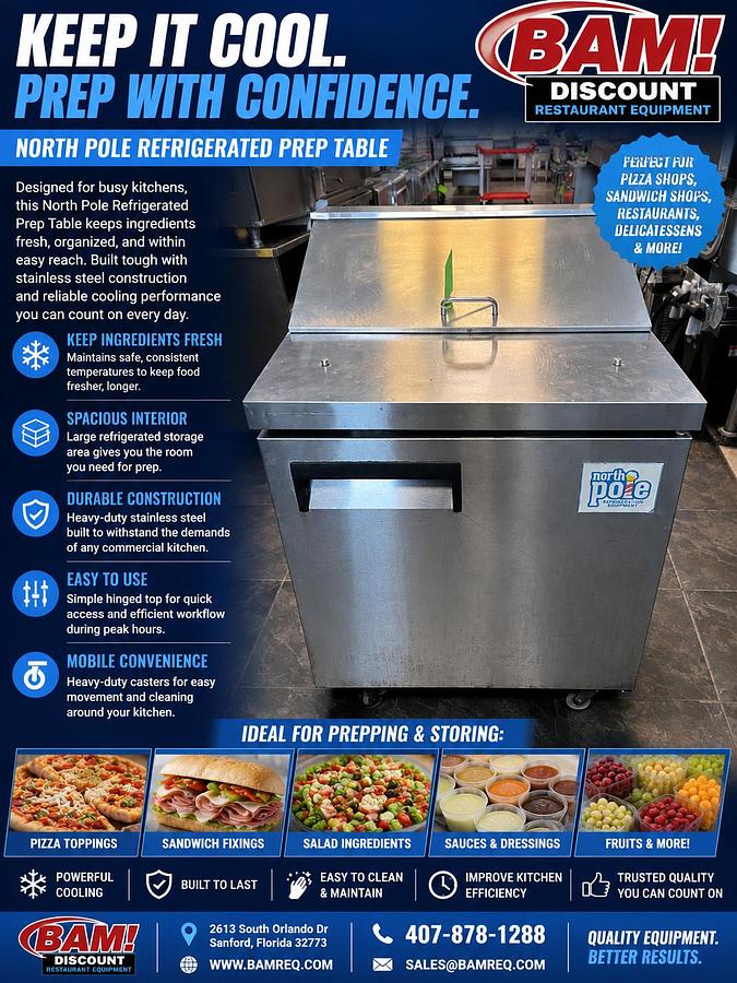 Used North Pole Refrigerated Prep Table – Commercial Stainless Steel Food Prep Station
