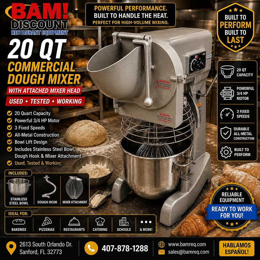 Used 20 Quart Commercial Dough Mixer with Removable Mixer Head