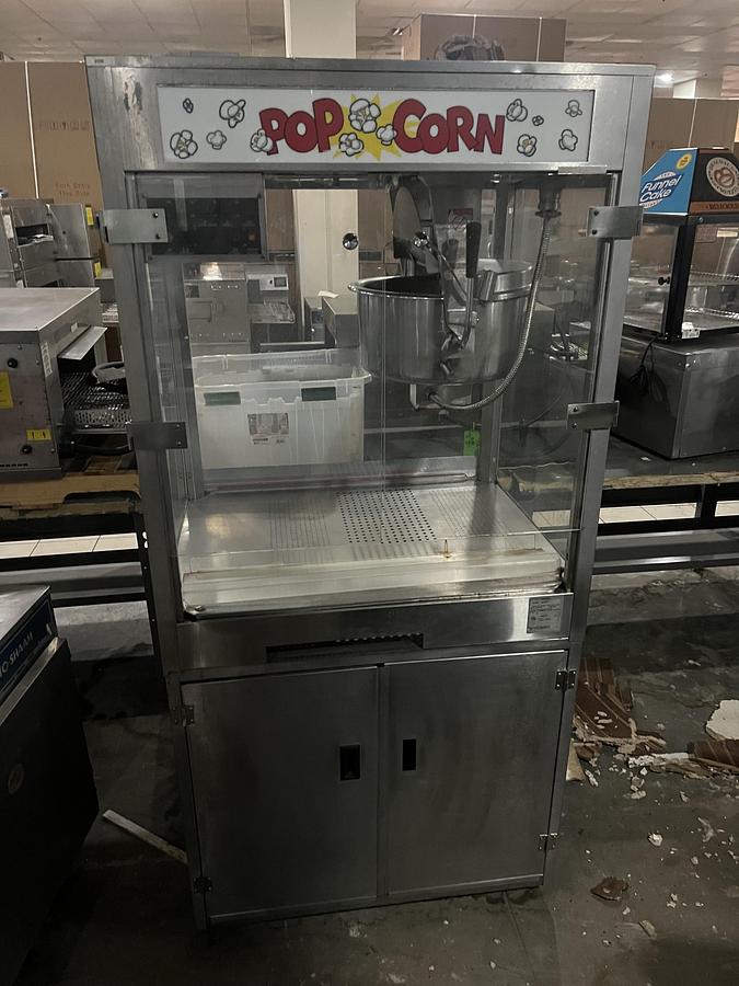 Used Commercial Popcorn Machine w/ Kettle & Storage Cabinet