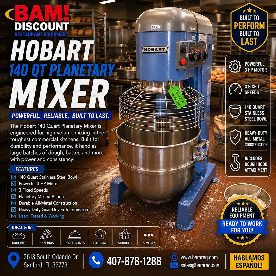 Used Hobart 140 Quart Commercial Planetary Mixer – Heavy Duty Bakery Mixer