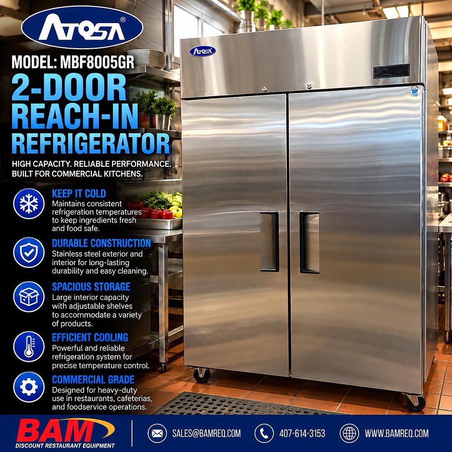 Refurbished ATOSA MBF8005GR – Commercial 2-Door Reach-In Refrigerator – Stainless Steel