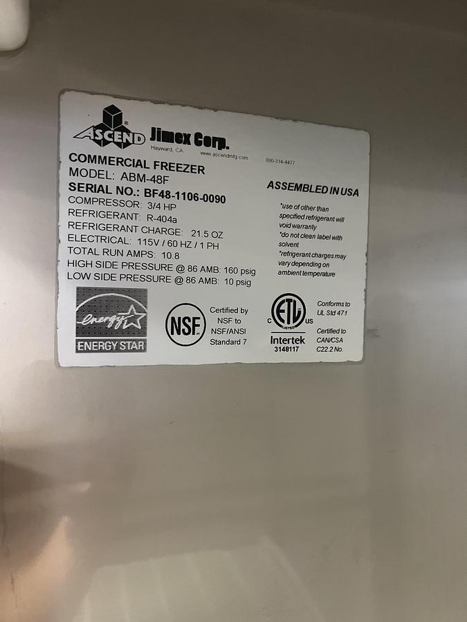Refurbished ASCEND 2-DOOR COMMERCIAL REACH-IN FREEZER
